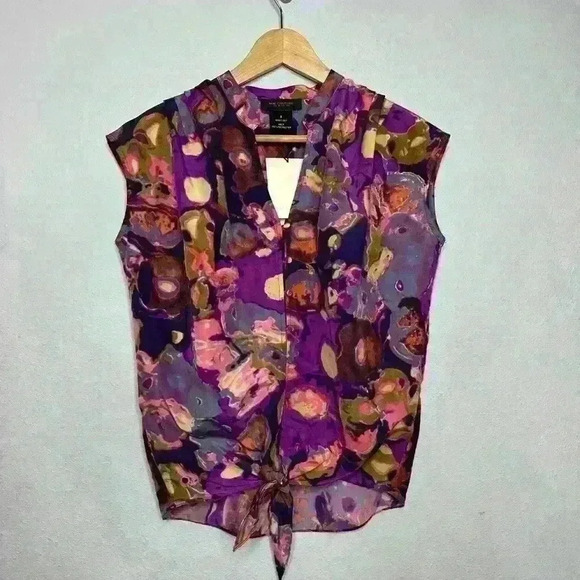 MM Couture purple pink button down watercolor printed blouse Size: S - Picture 1 of 5